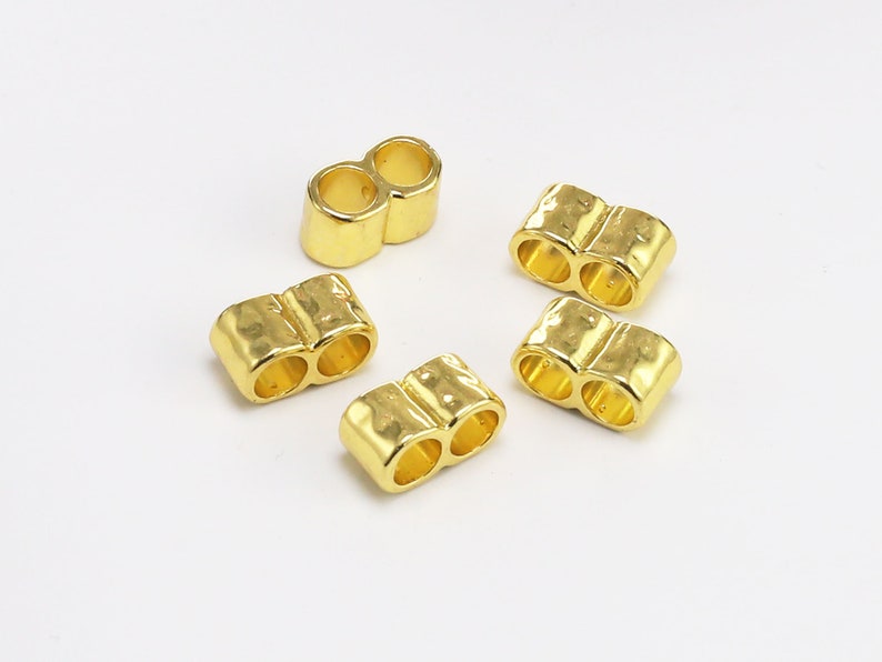 10pcs Hammered Leather Sliders, 5mm Round Leather Spacer Beads, Double Barrel Sliders, Open Hook Slider Beads, Bracelet Making RS06 Gold Tone