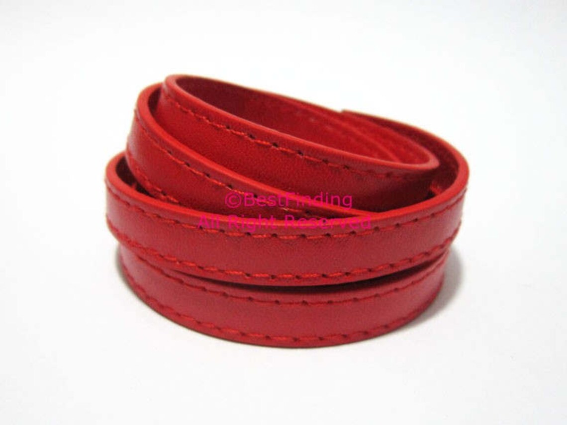 10x2mm All Red Leather Cord Stitched 10mm Flat Leather Cord Etsy
