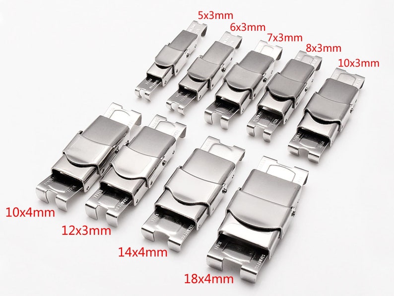 5-delige roestvrijstalen sluiting horlogeband klauwsluiting platte lederen sluiting, 5x3mm 6x3mm 8x3mm 10x3mm 12x3mm 14x4mm 18x4mm, siliconen armbandsluiting afbeelding 1