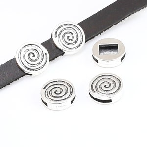 10pcs 12mm Flat Leather Slider, Round Spiral Beads, 12x2mm, Leather Bracelet Making - FF53
