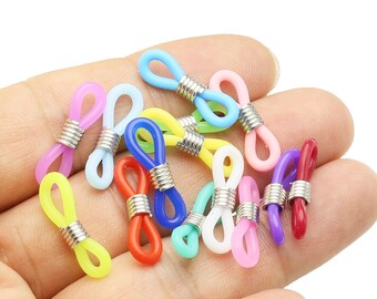 Eyeglass Holder Ends, Glasses Chain Ends, Spectacle Rubber Loops, 20mm, Silicone, Rubber Connector, White / Black - R170 R977 R1229 R2832