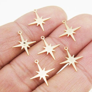 North Star Charms, Tiny Star Earring Charm, Brass Charm For Jewelry Making, Earring Findings, Celestial Charm, 13.5x12x1mm - R1151