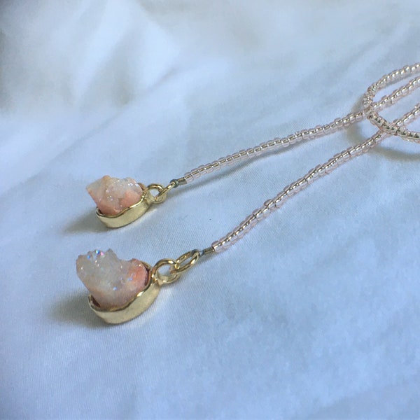 Peach druzy crystal lariat