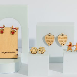 Holiday Earring Variety snowflake reindeer gingerbread man wood and sterling silver post earrings