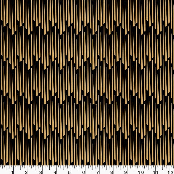 Emma & Mila Collection - Fabric by the Yard Nightfall - Tassels - Metallic Gold 02 Black