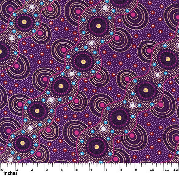 Brush Dreaming of Utopia (Purple) Authentic Aboriginal Cotton Fabric, 1 Yard Cut