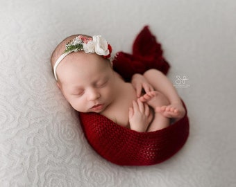 prop-  Red Valentine Knit stretch Cotton wrap Newborn Baby Boy Girl Photo prop Washable