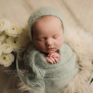 prop- New! 11 colors -Brushed wrap bonnet set - Green - Sage- Holiday - Christmas  Newborn Baby Boy Girl Photo prop