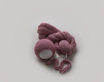 prop- New! Cotton wrap bonnet set - Berry Newborn Baby Boy Girl Photo prop