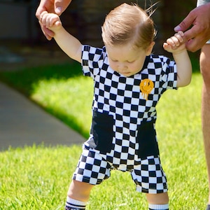 Baby Girl Boy Sleeveless Jumpsuit Button-Down Checkboard Plaid One-Piece Romper Playsuit Pants Summer Outfit