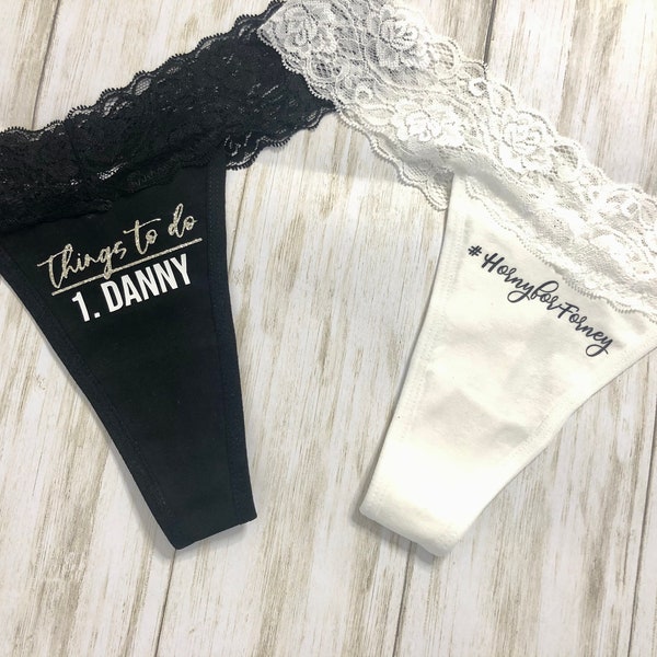 Bachelorette Party Custom Lace Thong Underwear for the Bride to Be / Funny / Gift / Honeymoon / Shower / Game / WAP