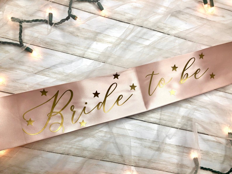 Bride to Be Blush Pink Sash with Gold Stars Bachelorette Party Bridal Shower
