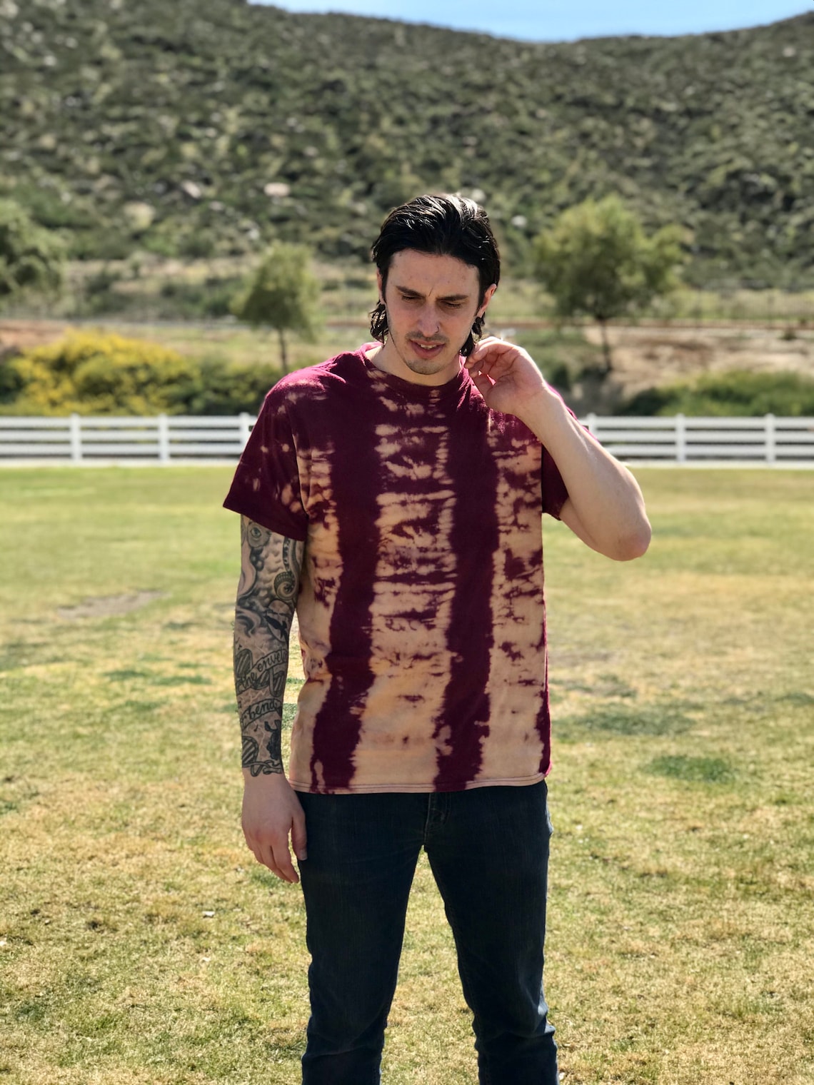 bleach tie dye maroon shirt