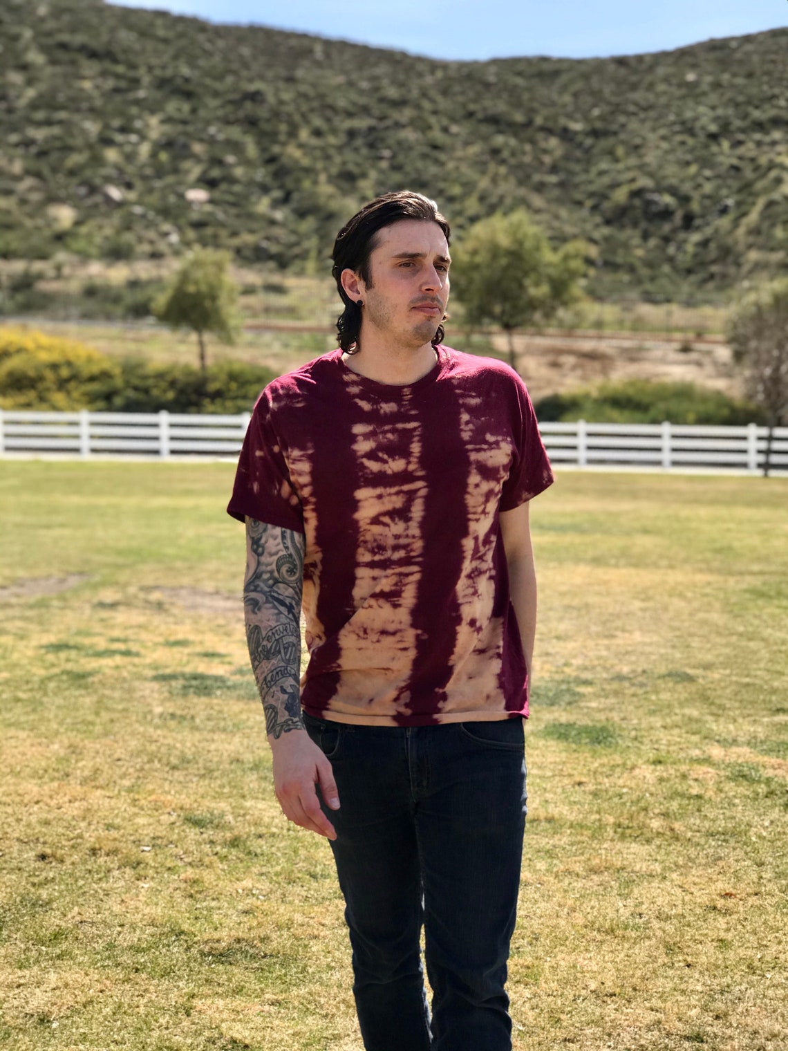 bleach tie dye maroon shirt