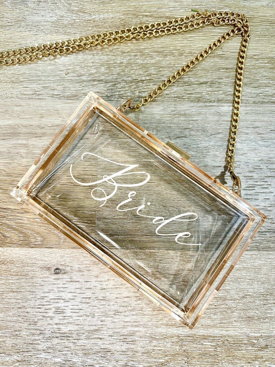 Clear Acrylic Clutch Purse for Bride Customizable Bridal Shower Bachelorette Party Bridesmaid Gold Chain Personalized Gift Etsy Ireland