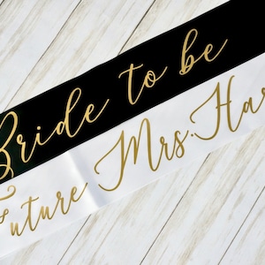 Bachelorette Party Customizable Future Mrs. Sash / Bridal Shower / Gift / White and Gold / Gift