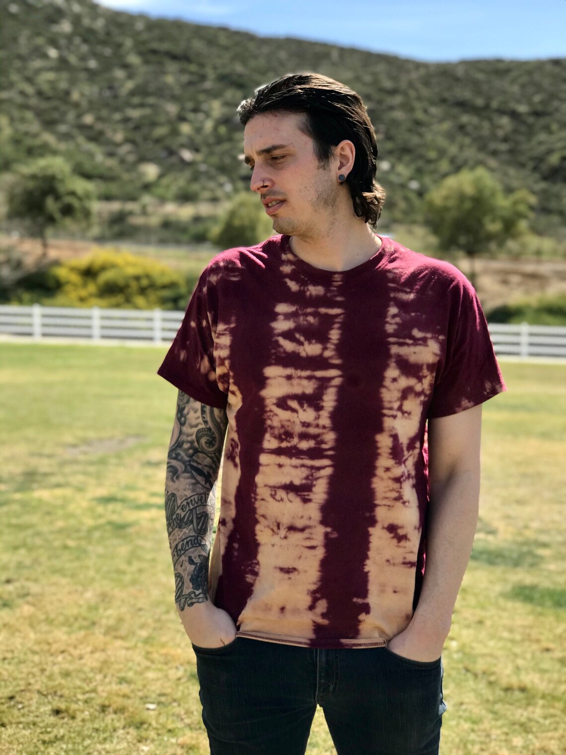 bleach tie dye maroon shirt