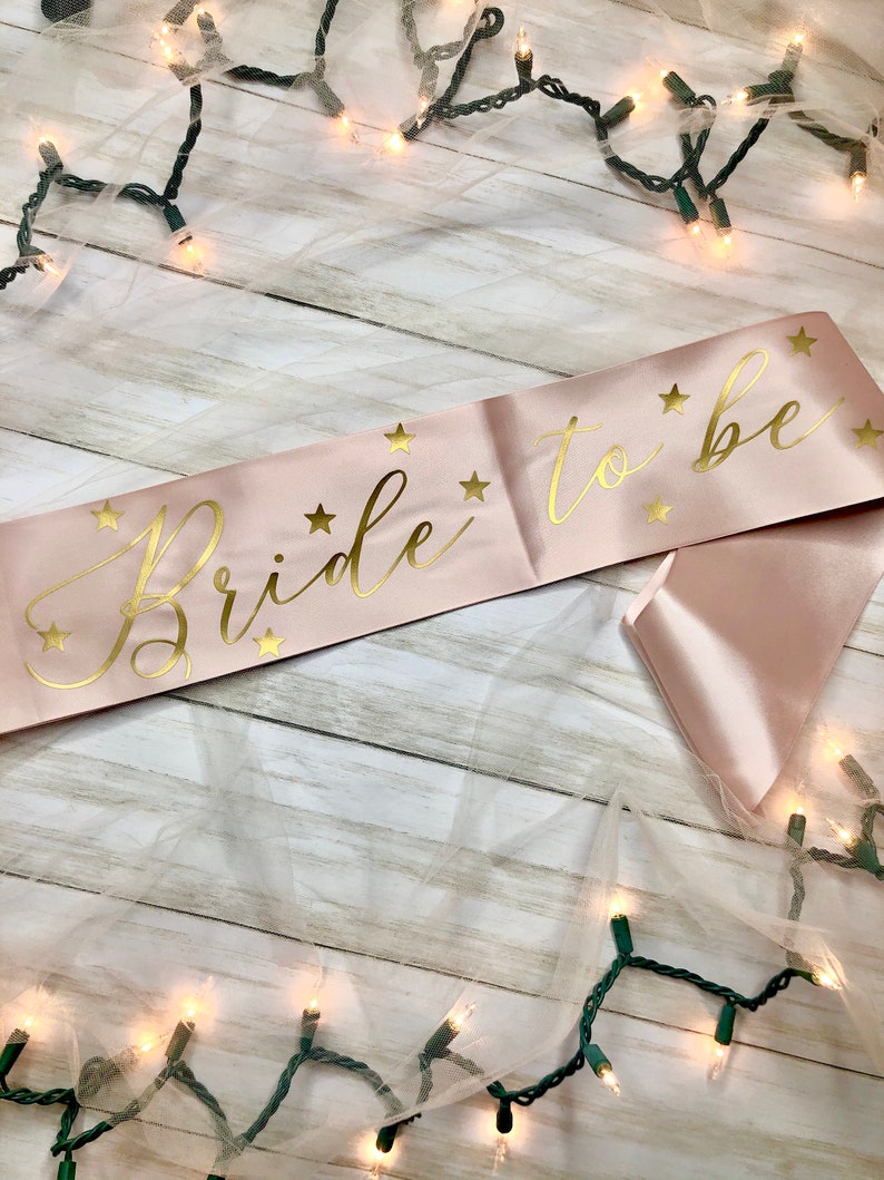 Bride to Be Blush Pink Sash with Gold Stars Bachelorette Party Bridal Shower