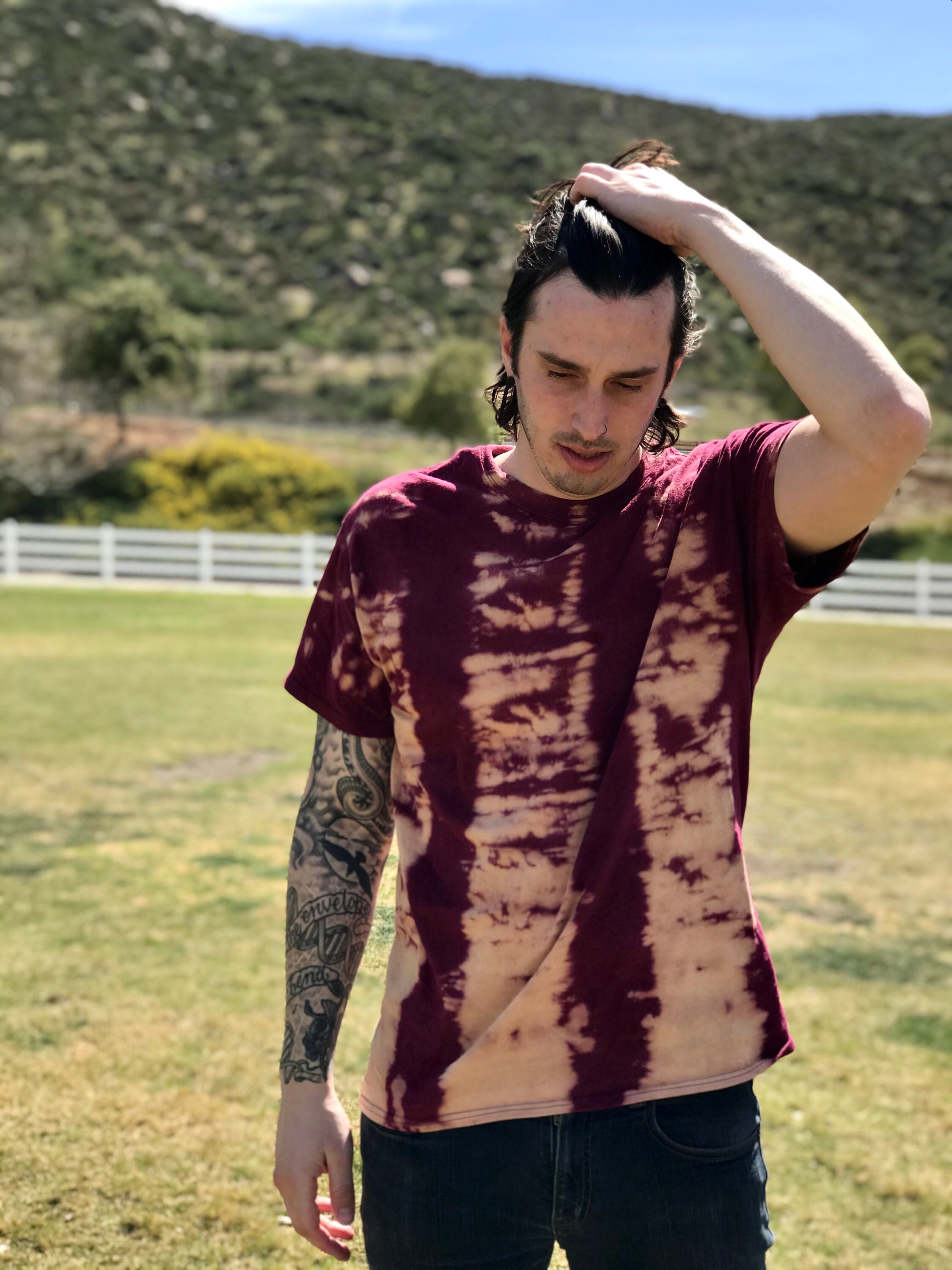 bleach tie dye maroon shirt
