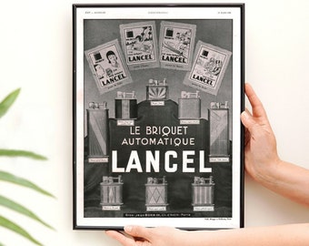 Lancel automatic lighters vintage poster, 1930 French magazine tearsheet ad, original illustration print, wall art pub vintage advertising