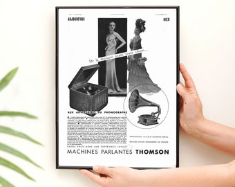 Thomson gramophone / St Raphael quinquina aperitif, double-sided vintage poster.  French magazine radio ad.