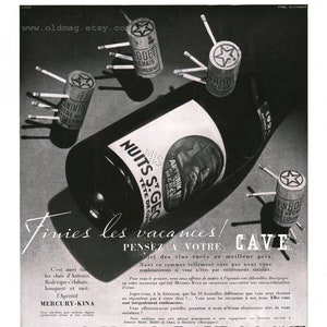 Manifesto pubblicitario del vino francese Antonin Rodet, rivista d'epoca del 1938, manifesto originale retrò in stile art déco, Grands Vins de Burgogne.