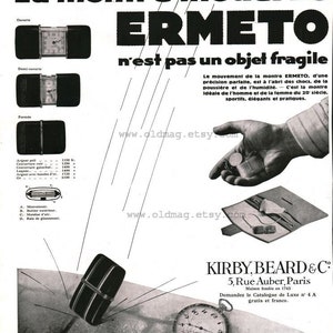 Ermeto pocket watches by Kirby Beard / Claverie lingerie, double-sided vintage poster. 1929 French magazine tearsheet original art deco ad.