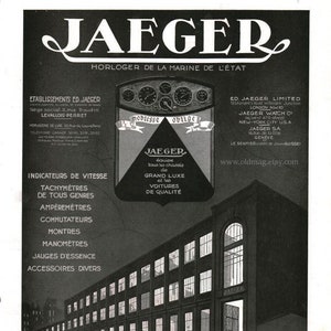 Orologeria Jaeger / Automobili Lincoln / Pubblicità d'epoca del 1930 / Pubblicità su rivista francese / Stampa con illustrazione originale / Manifesto di cimeli Jaeger