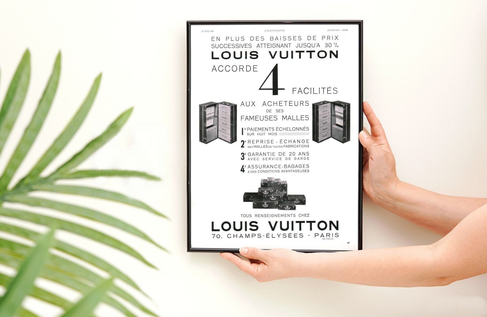 Louis Vuitton Advertising Poster, 30's / 40's Style Print, Ad Wall Art,  Vintage Design Magazine, Retro Advertisement, Luxury Fashion Poster