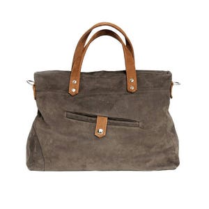 Handle bag made of nubuck leather in grey/brown, shoulder bag, with carrying strap, crossbody bag, satchel bag, leather, handbag, upcycling image 1