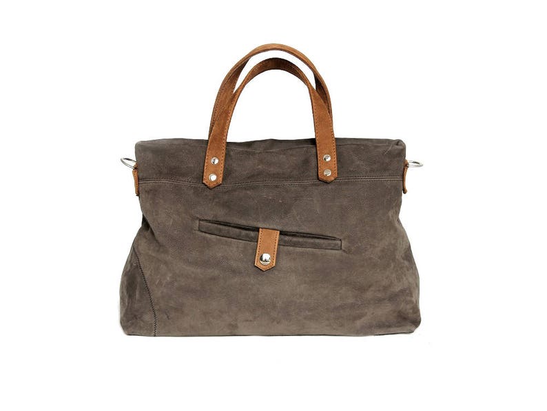 Handle bag made of nubuck leather in grey/brown, shoulder bag, with carrying strap, crossbody bag, satchel bag, leather, handbag, upcycling image 1