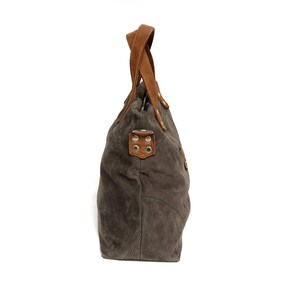 Handle bag made of nubuck leather in grey/brown, shoulder bag, with carrying strap, crossbody bag, satchel bag, leather, handbag, upcycling image 4