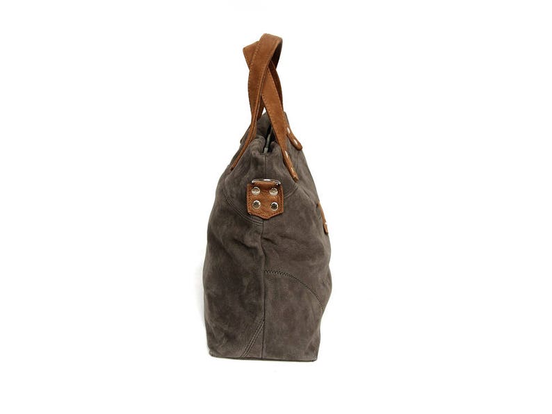 Handle bag made of nubuck leather in grey/brown, shoulder bag, with carrying strap, crossbody bag, satchel bag, leather, handbag, upcycling image 4