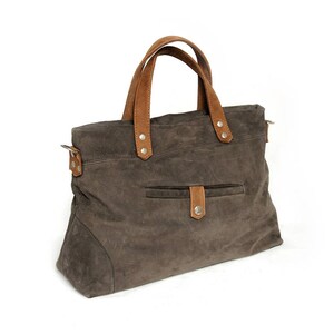 Handle bag made of nubuck leather in grey/brown, shoulder bag, with carrying strap, crossbody bag, satchel bag, leather, handbag, upcycling image 2