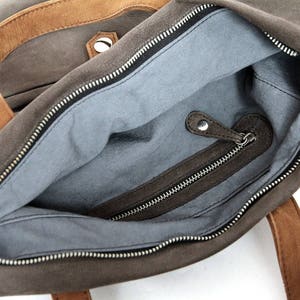 Handle bag made of nubuck leather in grey/brown, shoulder bag, with carrying strap, crossbody bag, satchel bag, leather, handbag, upcycling image 5