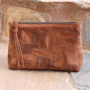 Mini leather bag in patchwork, cosmetic bag, make-up bag, pencil case, storage, handbag