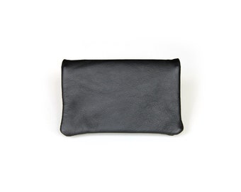 Tobacco bag made of leather in black, rolling bag, rolling bag, tobacco case, with compartment for filters