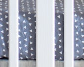 Gray & White Triangle Cotton Crib Sheet Unisex | Gray Cotton Nursery Sheet