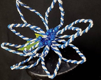Pointsettia, Blue and White Glittered Poinsettia,  Royal Blue and White, Christmas Poinsettia, Holiday Floral, Poinsettia  Spray