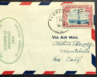 1929 Portada de correo aéreo, dedicación del aeropuerto de Florence Arizona, con autógrafo del alcalde, Sc #C11