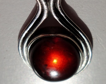Amber Colored Stone and Sterling Silver Pendant, .925 silver