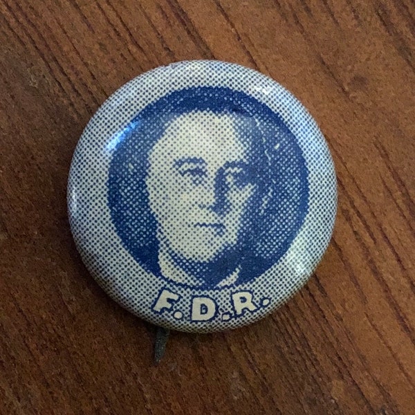 1932 Pinback Button, Franklin D. Roosevelt Presidential Campaign, Dark Blue