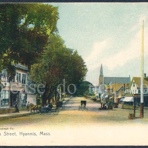 1905 Rotograph Postcard, Street Scene, Negozi lungo Main Street Hyannis, Massachusetts
