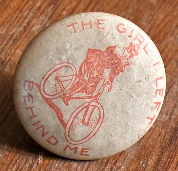 C. 1890 The Girl I Left Behind Me, Bicycle Lapel Stud Button View 2