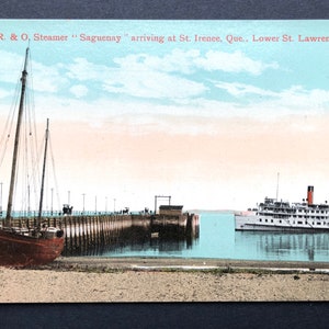 C. 1910 Carte postale R & O Navigation Company Steamship ' Saguenay ' à Sainte-Irène, Bas Saint-Laurent