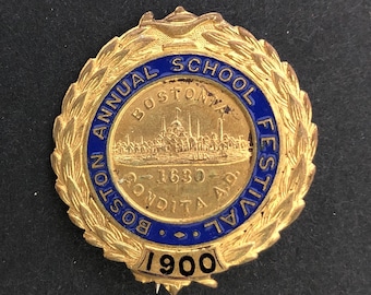 1900 Boston Annual School Festival Enamel and Gold Metal pin