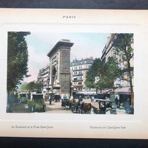 C. 1900 Color Print. Street Scene, Shops, Boulevard and Saint Denis Gate, Paris France