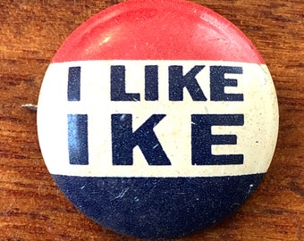 Speldbutton uit de jaren 50, presidentiële campagne Dwight D. Eisenhower, I Like Ike