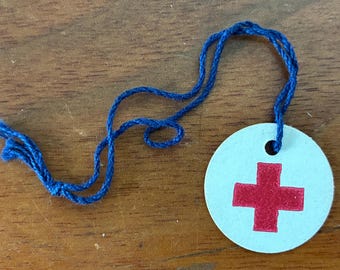 WWII Red Cross Button Hole Tag with String, C. 1943