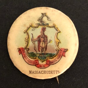 1896 Pinback Button, Seal of the State of Massachusetts